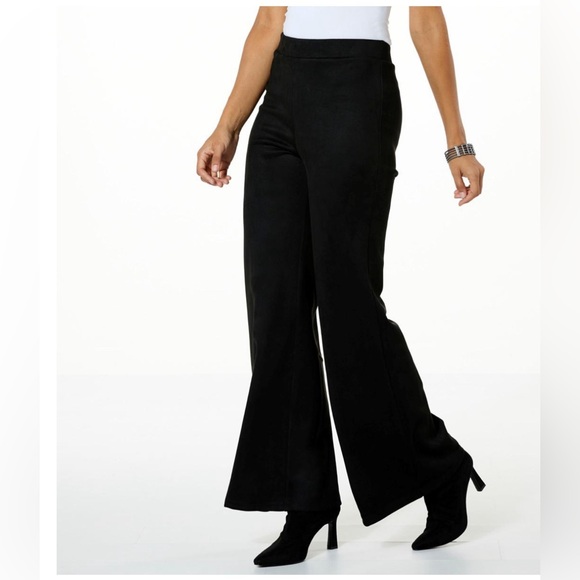 TRUTH By REPUBLIC WIDE LEGS PANTS FAUX SUEDE WOMEN BLACK ELASTIC WAIST  SIZE M - Picture 1 of 14